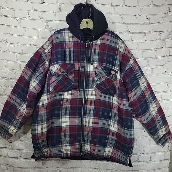 Dickies Jacket Mens XL Plaid Hooded Quilted Lining Zip Up Work Jacket - Picture 1 of 11